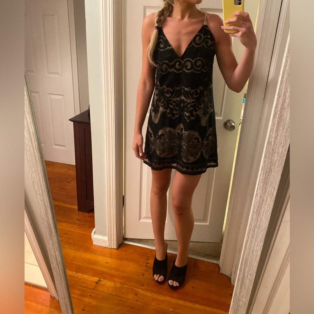 Tobi | Black & Cream Lace Overlay Mini Dress